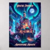 Magical Northern Lights Fantasy Castle Poster
