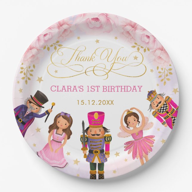 Magical Nutcracker Blush Purple Gold Floral Ballet Paper Plate (Front)