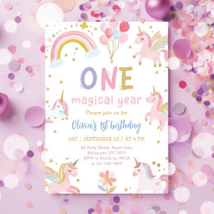 Magical One Unicorn 1st Birthday Party  Invitation