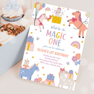 Magical One Unicorn 1st Birthday Party  Invitation