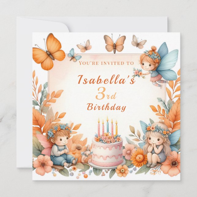 Magical Orange Fairy garden - Birthday  Invitation (Front)