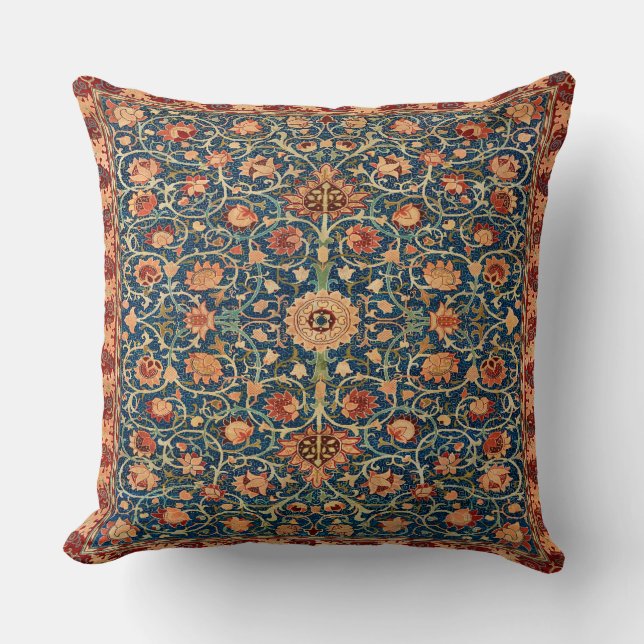 Magical Oriental Rug Pattern in Blue and Red Throw Pillow (Front)