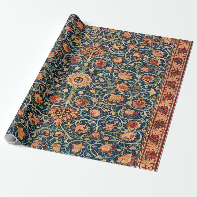 Magical Oriental Rug Pattern in Blue and Red Wrapping Paper (Unrolled)