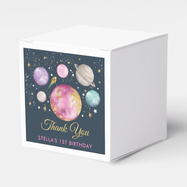 Magical Outer Space First Trip Around Sun Birthday Favor Box (Front Side)
