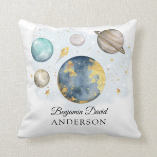 Magical Outer Space Galaxy Moon Stars Boy Nursery Throw Pillow