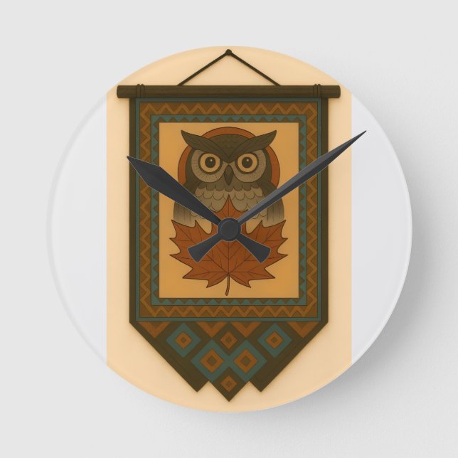 Magical Owl Design with Beaded Look Round Clock (Front)