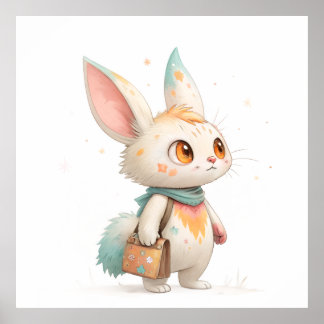 Magical Paint-Splashed Rabbit-Cat Creature Poster