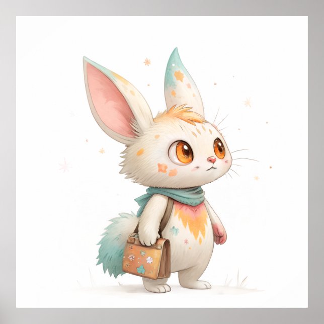 Magical Paint-Splashed Rabbit-Cat Creature Poster (Front)