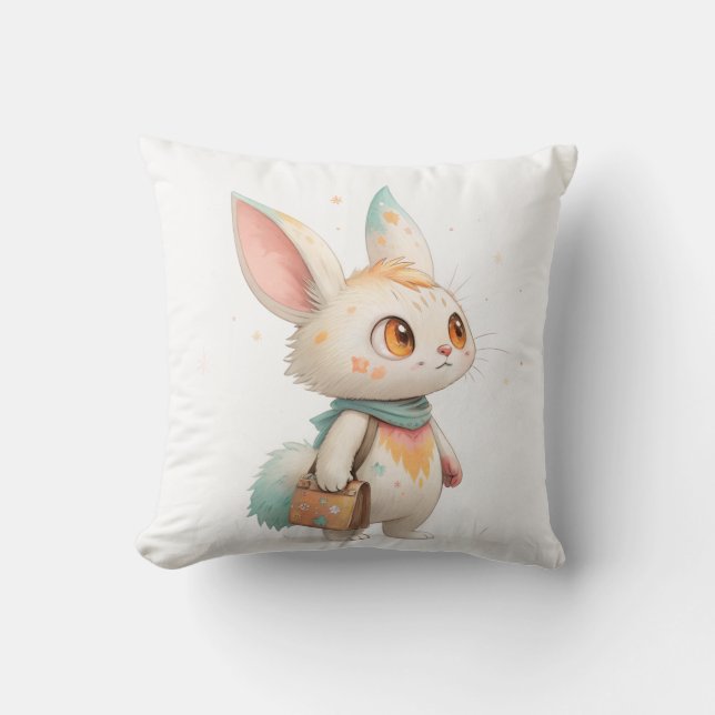 Magical Paint-Splashed Rabbit-Cat Creature Throw Pillow (Front)