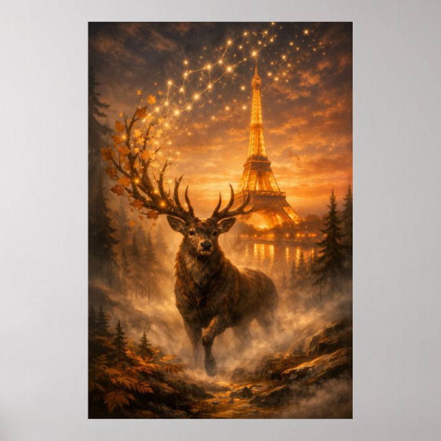 Magical Paris Stag Eiffel Tower Autumn Poster (Front)