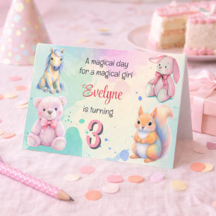 Magical Pastel Birthday Girls Unicorn Bunny Bear Invitation