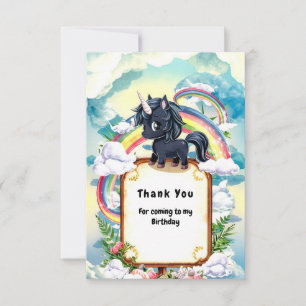 Magical Pastel Black Unicorn Birthday Thank You Card