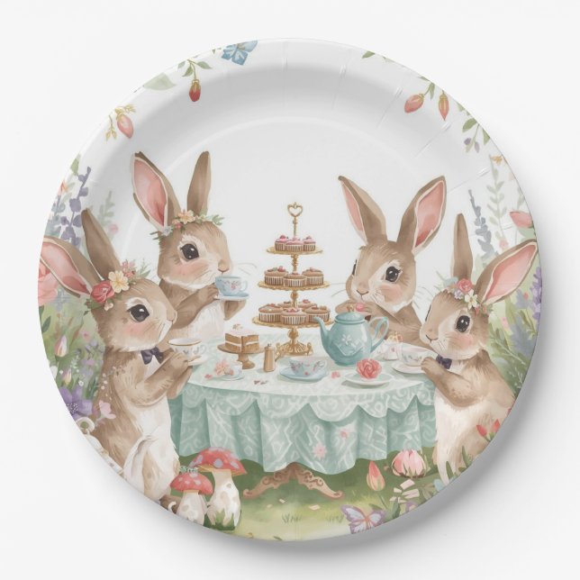 Magical Pastel Bunny & Floral Tea Party Plates (Front)