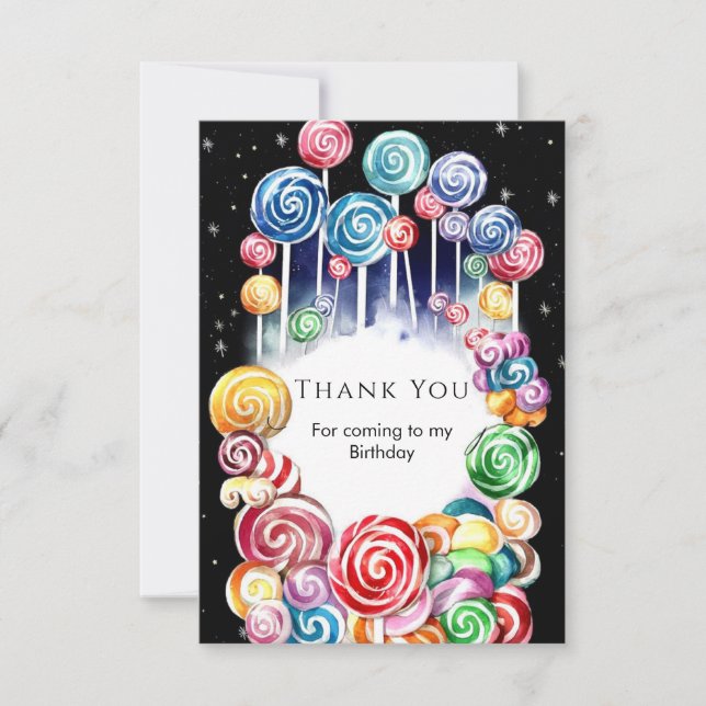 Magical Pastel Candyland Birthday Thank You Card (Front)