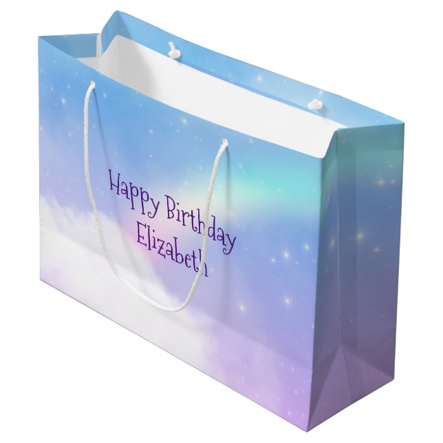 Magical Pastel Clouds and a Rainbow Birthday Large Gift Bag (Front Angled)
