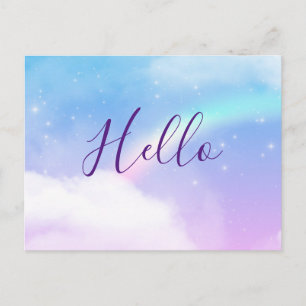 Magical Pastel Clouds and a Rainbow Hello Postcard