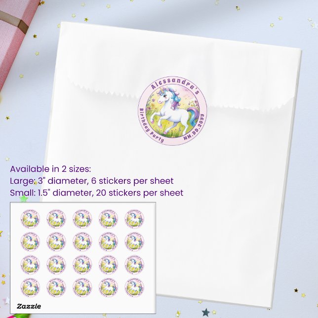 Magical Pastel Custom Unicorn Birthday Classic Round Sticker (Creator Uploaded)
