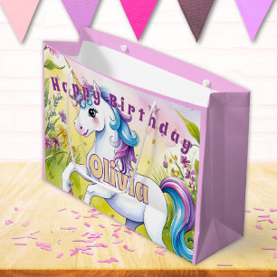 Magical Pastel Custom Unicorn Birthday Large Gift Bag