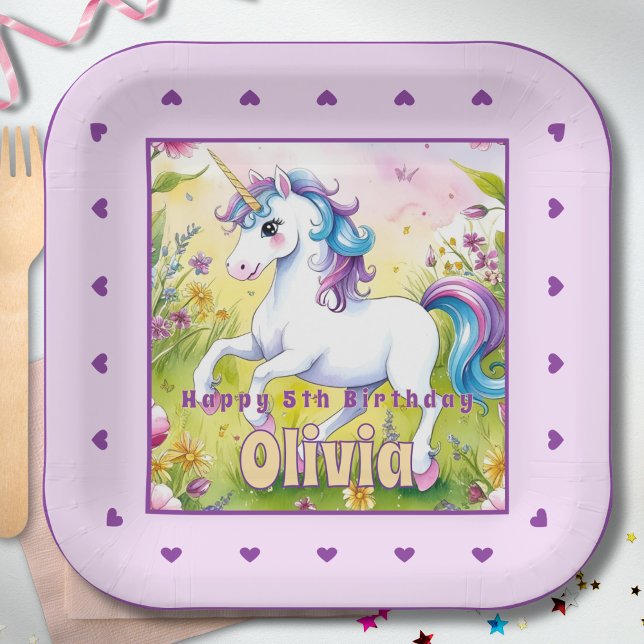 Magical Pastel Custom Unicorn Birthday Paper Plate (Creator Uploaded)