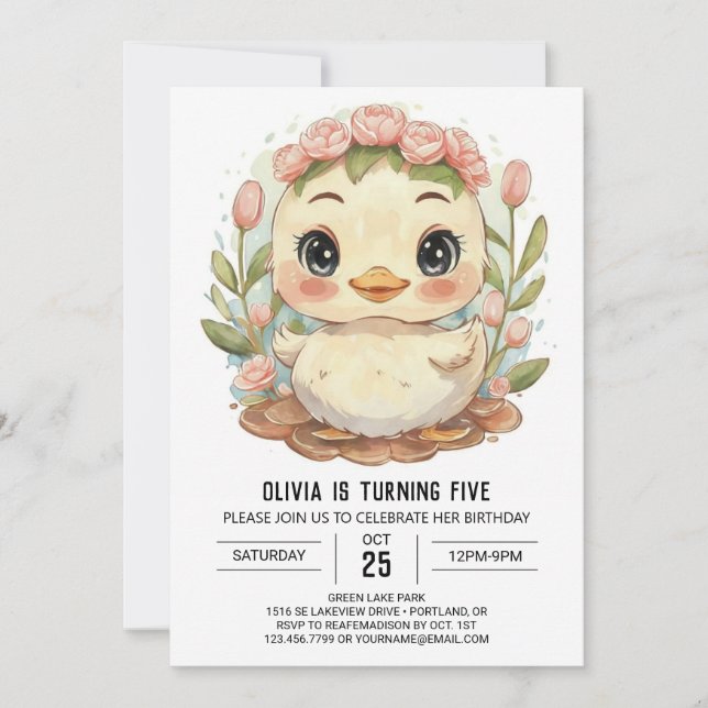 Magical Pastel Duck Birthday Invitation (Front)