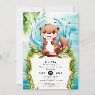 Magical Pastel Otter Birthday Invitation