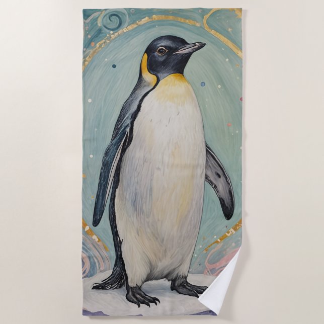 Magical Pastel Penguin Beach Towel (Front)