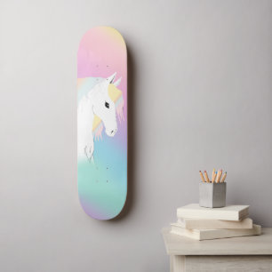 Magical Pastel Rainbow White Horse Girly Pink   Skateboard