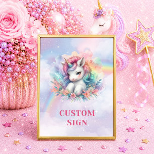 Magical Pastel Unicorn Girl Birthday Custom 8x10 S Poster