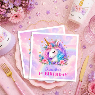 Magical Pastel Unicorn Girl Birthday Party Napkins
