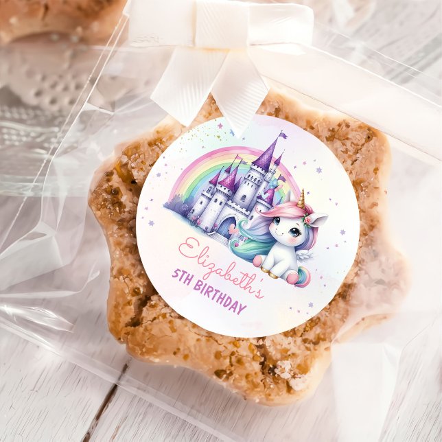 Magical Pastel Unicorn Rainbow Birthday Classic Round Sticker (Creator Uploaded)