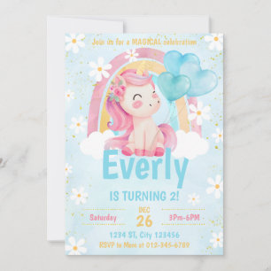 Magical Pastel Unicorn Rainbow Birthday Invite 