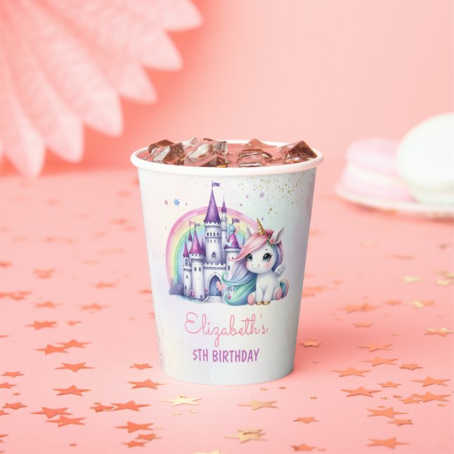 Magical Pastel Unicorn Rainbow Birthday Paper Cups (Insitu)