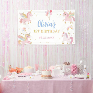 Magical Pastel Unicorn Rainbow Birthday Party Banner