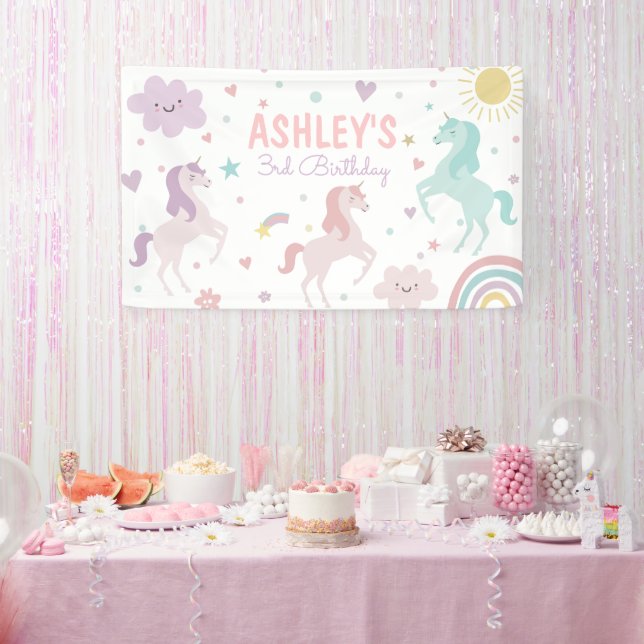 Magical Pastel Unicorn Rainbow Birthday Party  Banner (Party)