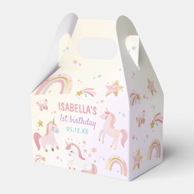 Magical Pastel Unicorn Rainbow Birthday Party Favor Box (Front Side)