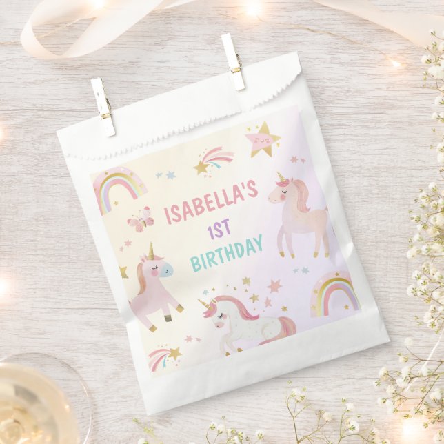 Magical Pastel Unicorn Rainbow Birthday Party Favour Bag (Clipped)