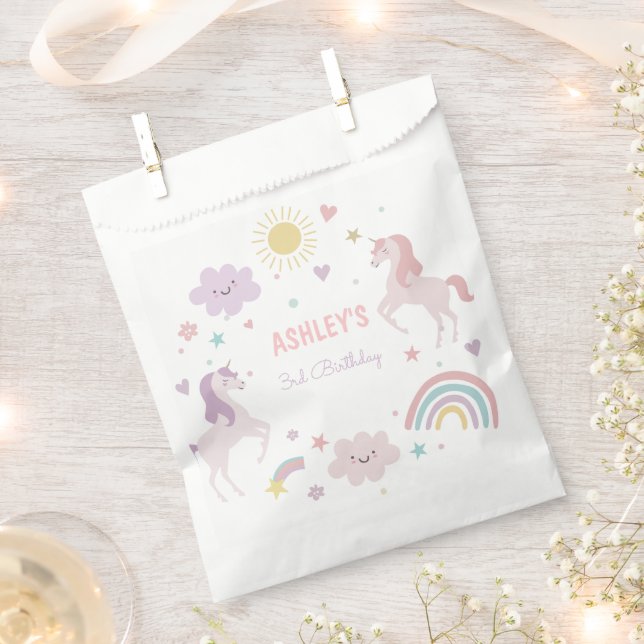 Magical Pastel Unicorn Rainbow Birthday Party  Favour Bag (Clipped)