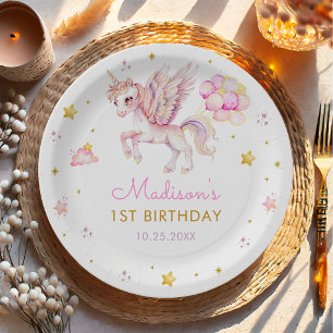 Magical Pastel Unicorn Rainbow Birthday Party Paper Plate