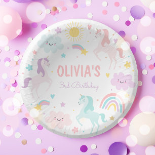 Magical Pastel Unicorn Rainbow Birthday Party Paper Plate