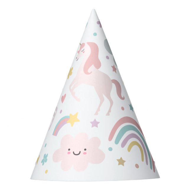 Magical Pastel Unicorn Rainbow Birthday Party Party Hat (Front)