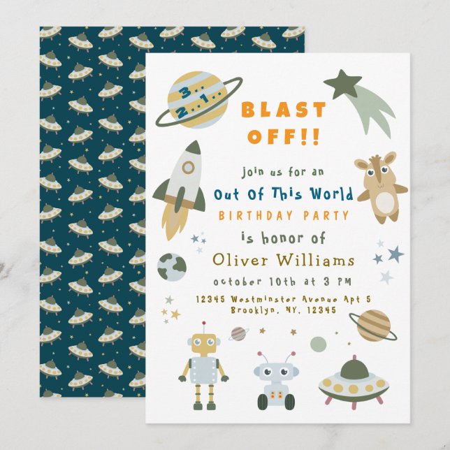 Magical Personalized Space Birthday Party Invite (Front/Back)