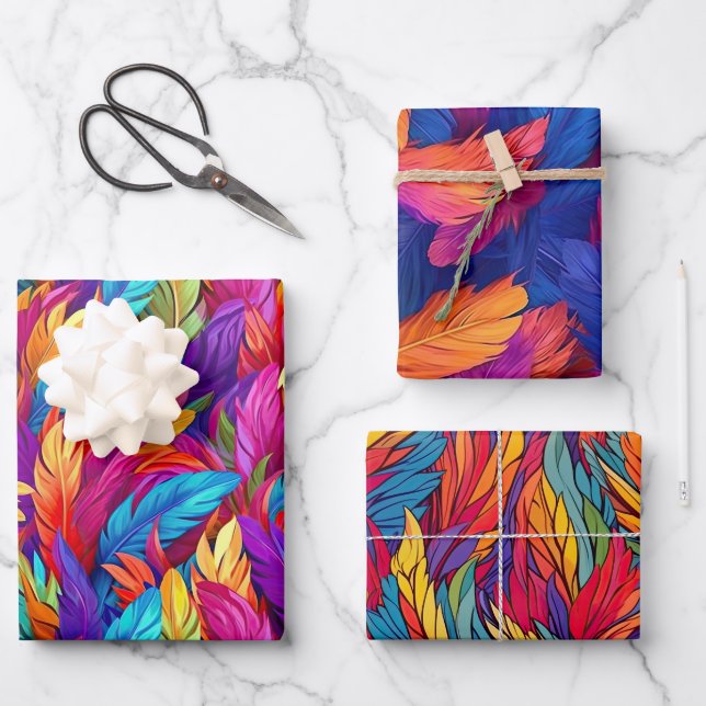 Magical Phoenix Feathers Abstract Designs Wrapping Paper Sheet (Front)