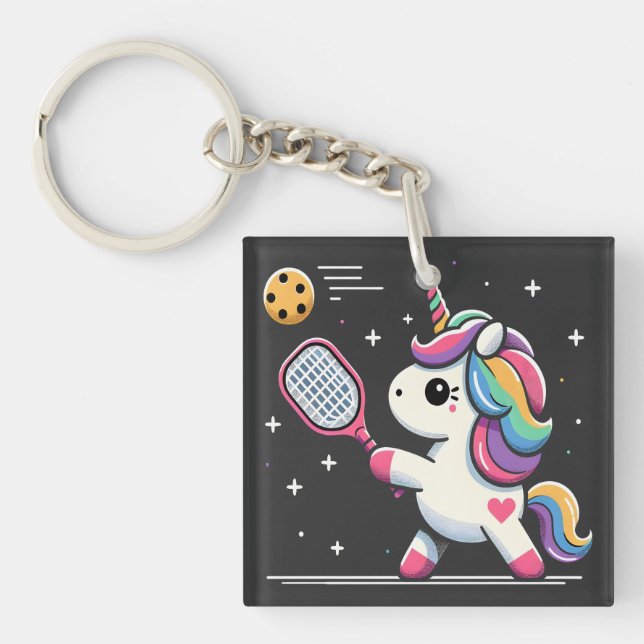 Magical Pickleball Unicorn - Funny Fantasy Player Keychain (Front)