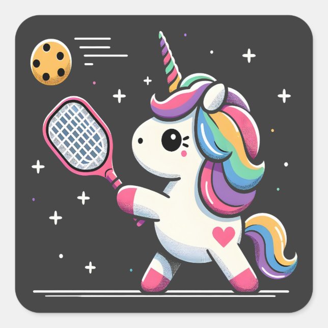 Magical Pickleball Unicorn - Funny Fantasy Player Square Sticker (Front)