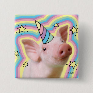 Magical Piglet Unicorn 2 Inch Square Button