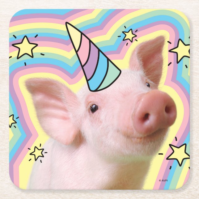 Magical Piglet Unicorn Square Paper Coaster (Front)