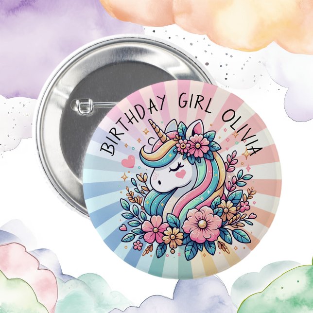 Magical Pink and Gold Unicorn and Flowers 2 Inch Round Button (Creator Uploaded)