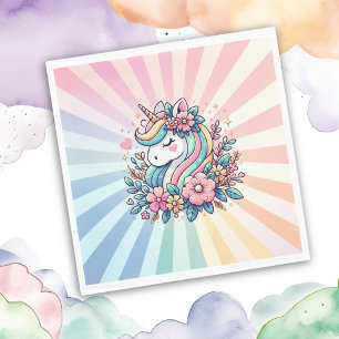 Magical Pink and Gold Unicorn and Flowers Napkin