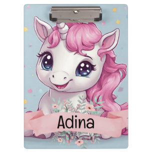 Magical Pink Baby Unicorn Stars Custom Name Clipboard