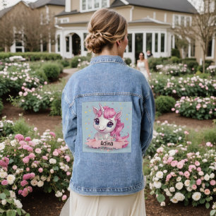 Magical Pink Baby Unicorn Stars Custom Name Denim Jacket